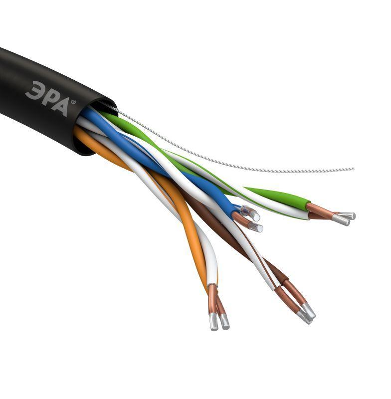 Кабель витая пара U/UTP кат.5e 4х2х24AWG solid CCA PE OUTDOOR SIMPLE черн. 305м (м) Эра Б0044436