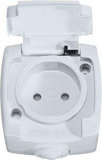 Schneider Electric  Рондо  Белый  Розетка открытая установка IP44  (250В, 10А, защитные шторки) (РА10-125Б-би) RA10-125B-BI