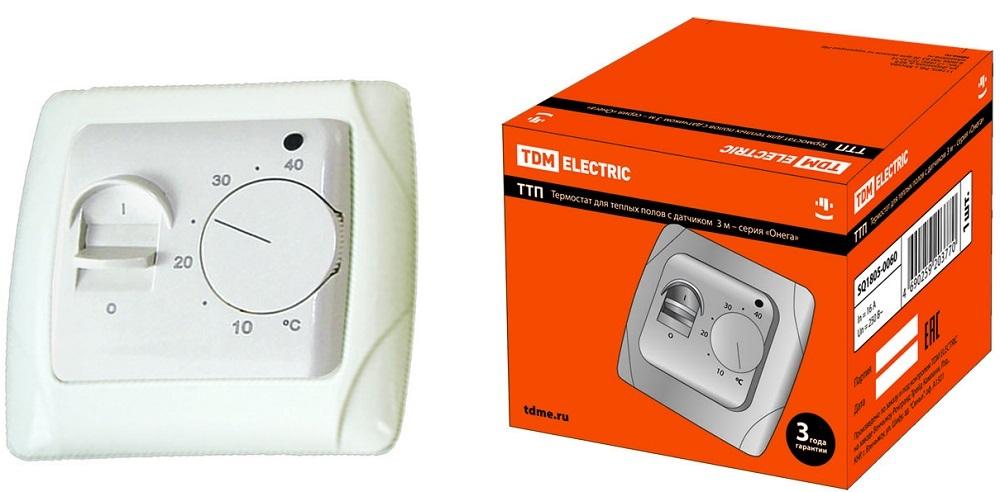 Термостат для теплых полов ТТП 16А 250В с датчиком 3м "Онега" слоновая кость TDM