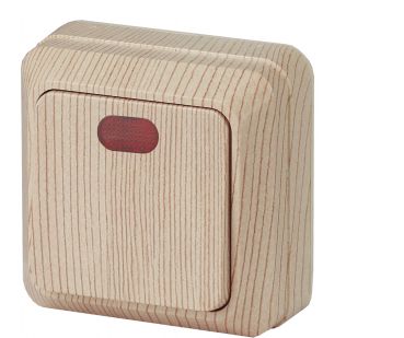 ЭРА Intro  Quadro  Сосна  Выключатель с подсветкой 10АХ-250В, открытая установка  2-102-11 Б0027636