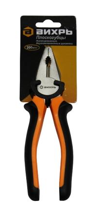 Пассатижи/плоскогубцы 200 мм, никелированные, двухкомпонентные рукоятки  Вихрь